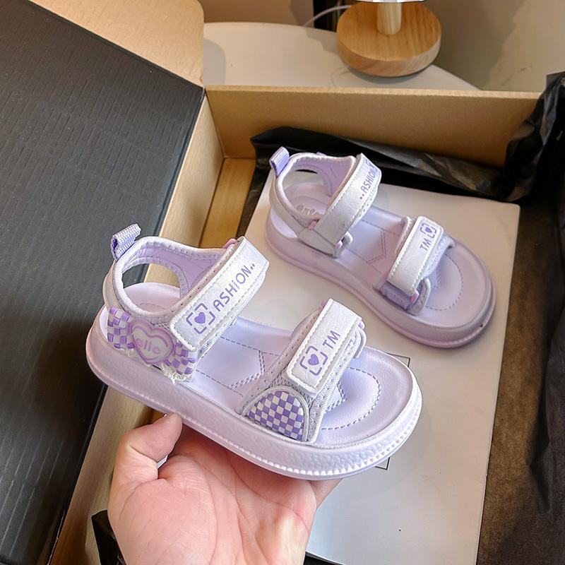 Girls  Heart-Shaped Bow Open-Toe Sandals2026New Spring and Summer Children s Mesh Princess Sandals Beach Shoes 26Inner Length16cm фиолетовый