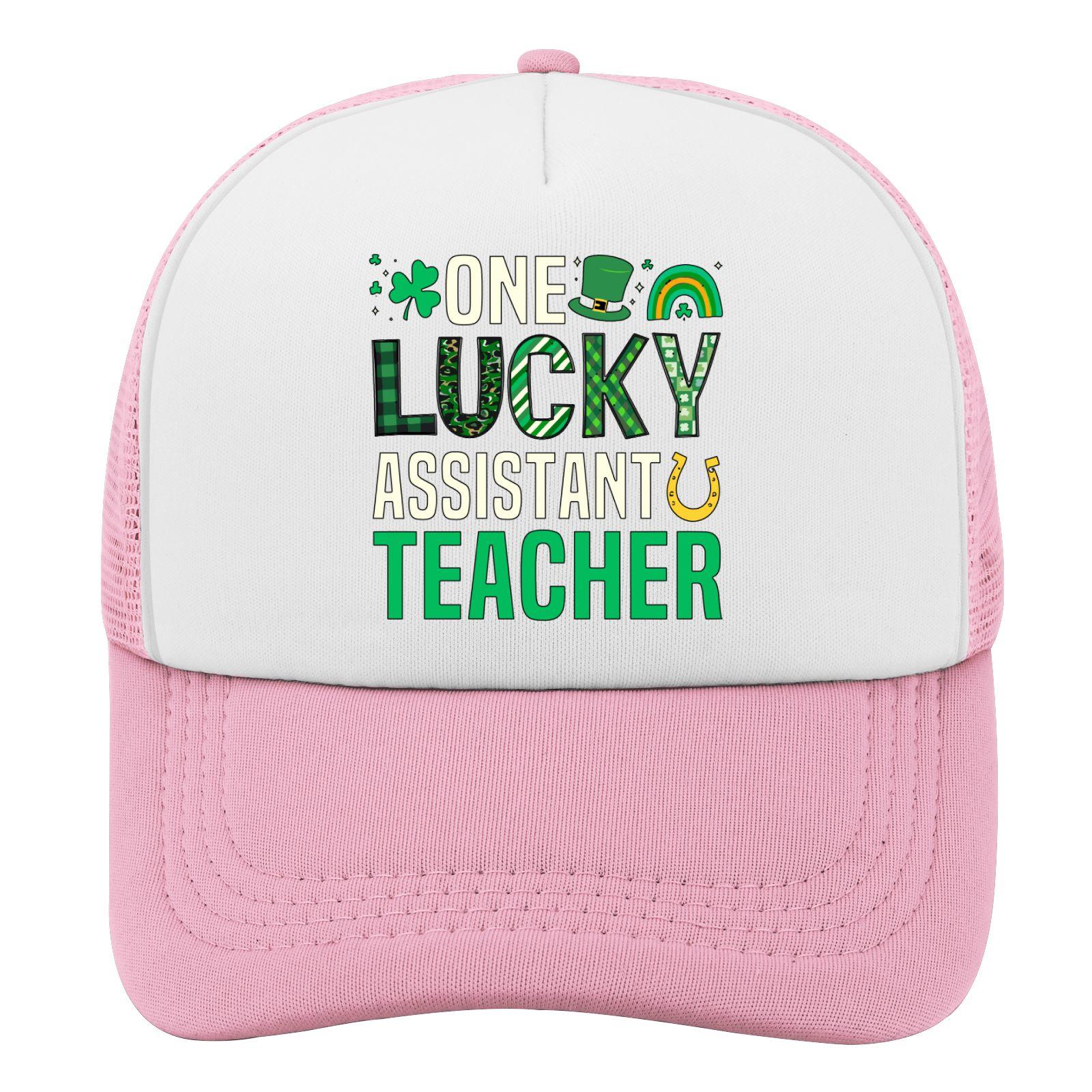 One Lucky Assistant Teacher Trucker Hat St Patrick Day Themed Mesh Baseball Cap Adult Casual One Size