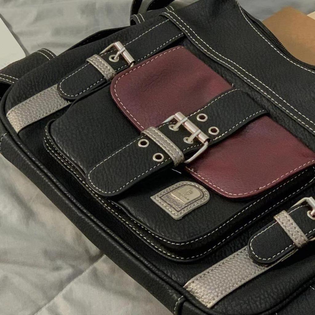 2025 Retro Vintage Y2K Soft Leather Motorcycle Shoulder Crossbody Bag for Women - New Color Block Trend