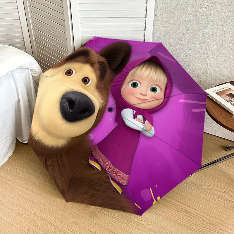 1pc Masha Bear Automatic Folding Umbrella, Portable Collapsible Design, Casual Outdoor Accessory L1127026