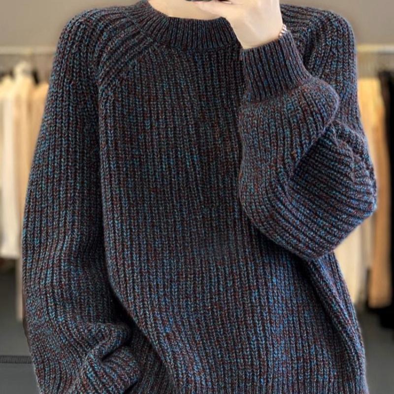 Women's Autumn & Winter Lazy Style Starry Shimmer Thickened Crew Neck Sweater Heavyweight Loose Knit Base Layer Top