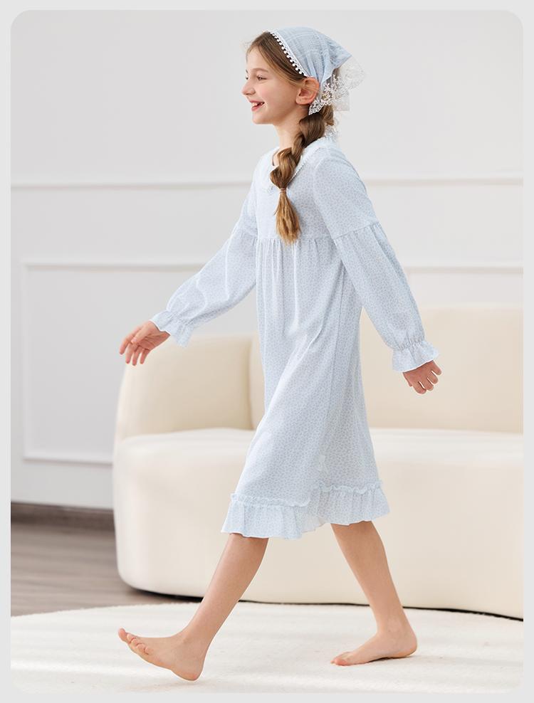 Yingshi Girls' 100% Cotton Sweet Long Sleeve Home Clothes Sleeping Skirt