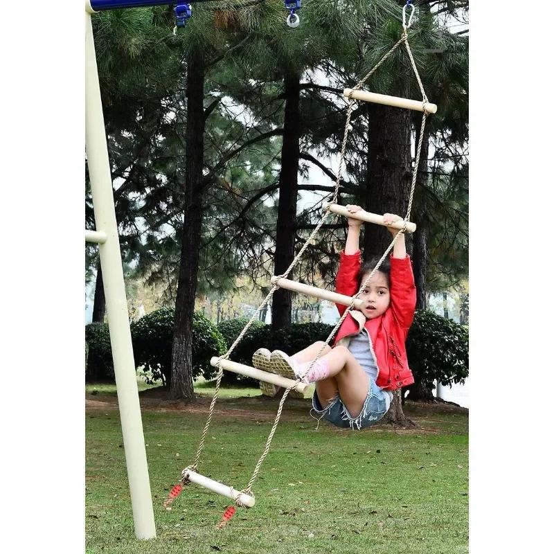 Children Climbing Rope Ladder Wooden Material Kids Swing Indoor Outdoor Game Toy Playground Backyard Fitness Games Entertainment