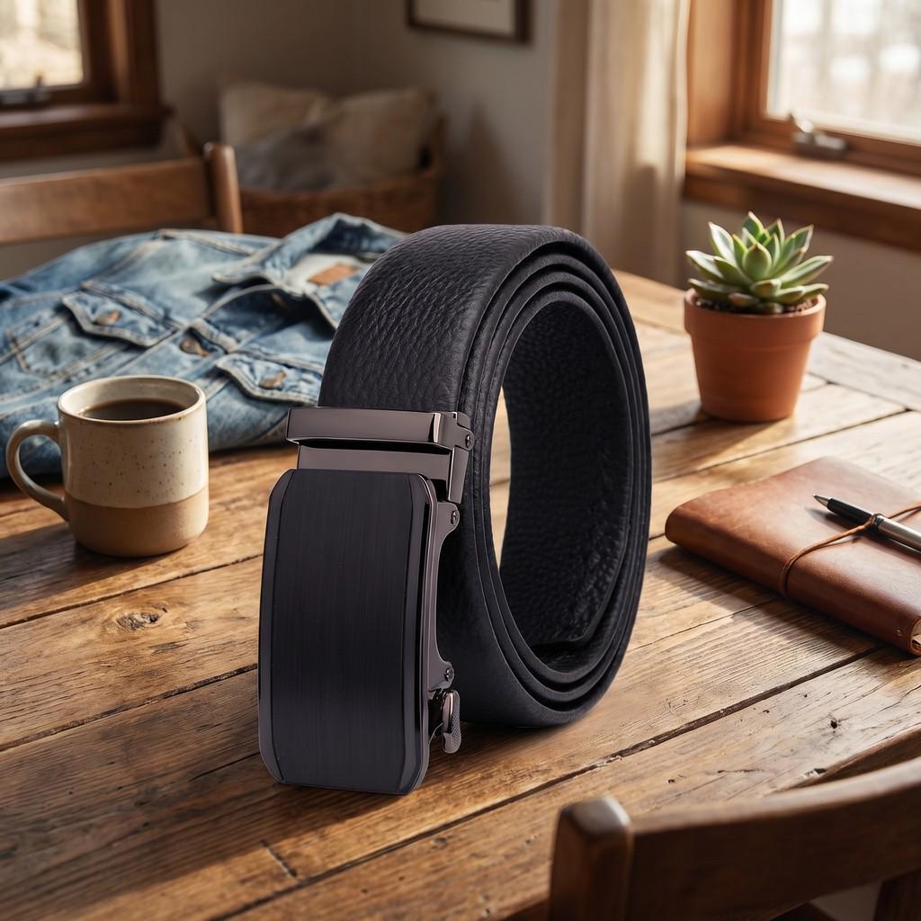 Men s High-Grade Genuine Cowhide Leather Belt with Versatile Automatic Buckle 130 cm