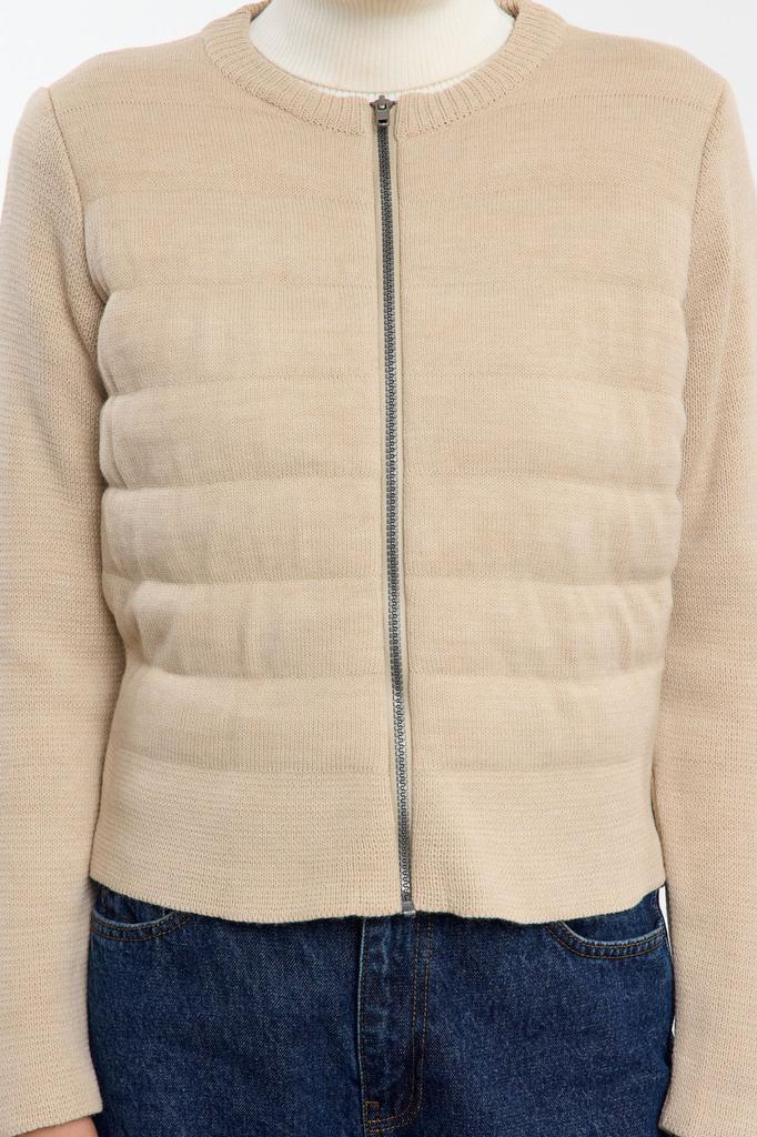 Women's Fashionable Stylish Cardigan Navy Blue Crew Neck Zippered Coat Look Knitwear Cardigan