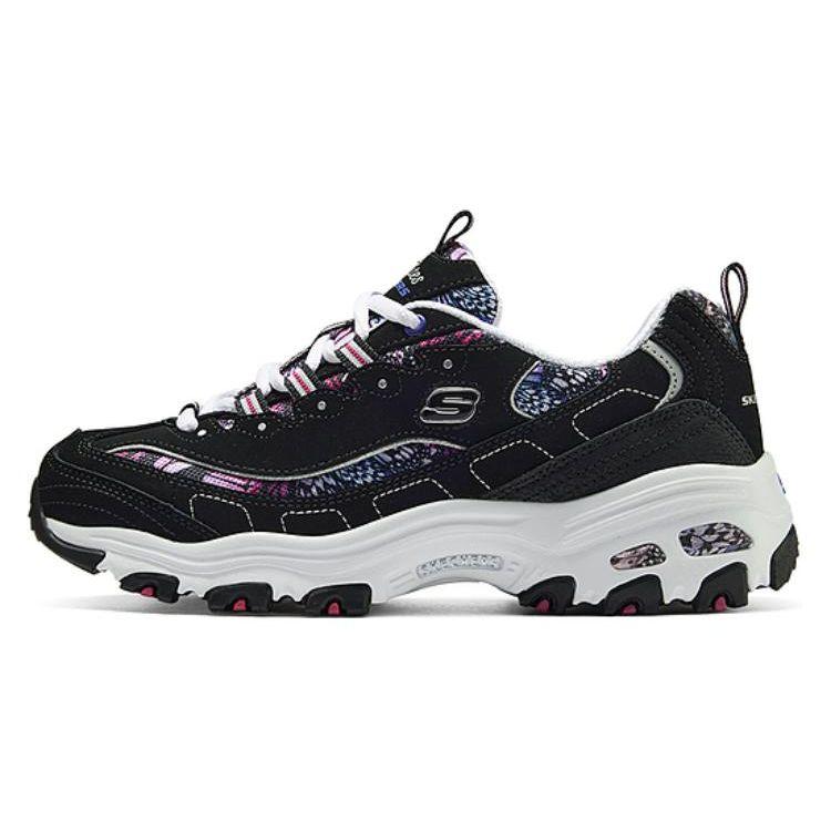 Skechers DLites Ткань Синтетическая кожа Модные Низкие Кроссовки на шнуровке Папины кроссовки Женские кроссовки Черный 150034-BKMT 35
