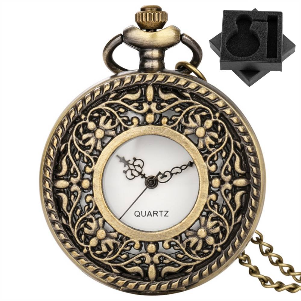 Retro Stylish Hollow Flowers Half Hunter Quartz Pocket Watch Arabic Numerals Dial Necklace Pendant Watch Antique Gift Unisex