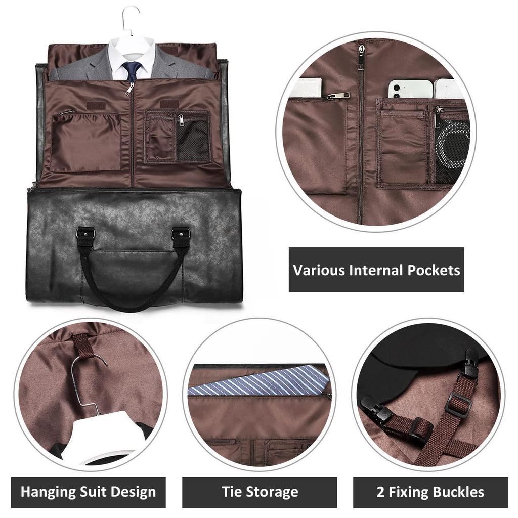 Convertible Men's Leather Travel Suit Bag - In-Stock Leather Garment Bag for Clothes and Luggage