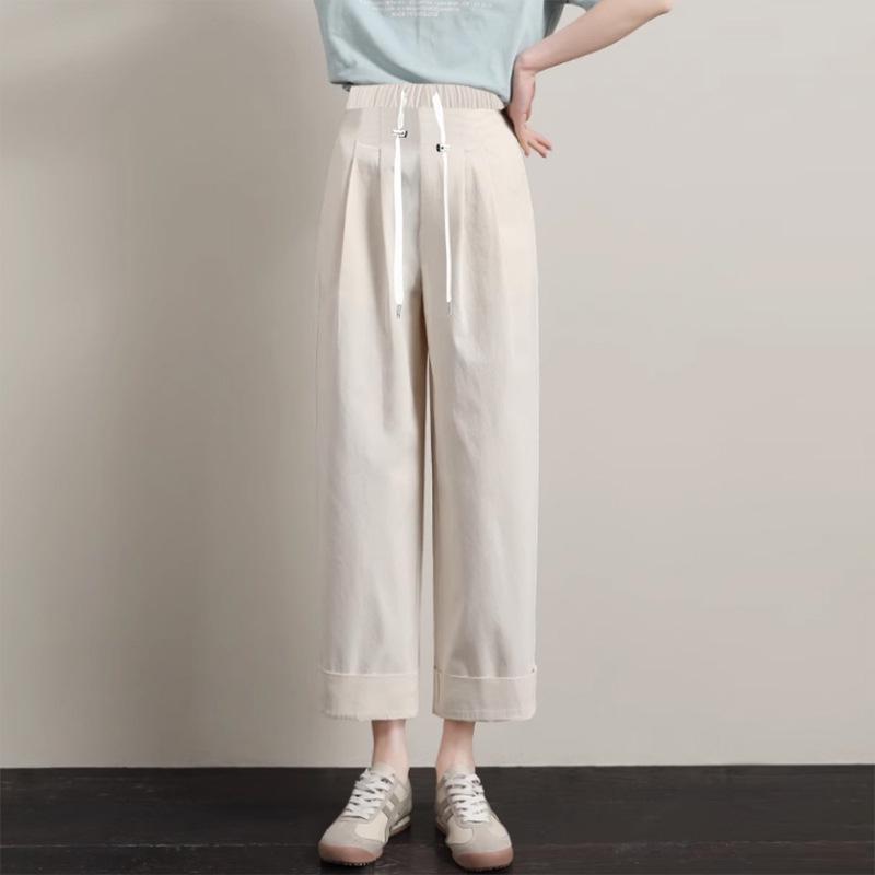 

Spring/Summer 2026 Maternity Loose Cropped Cargo Wide-Leg Harem Pants - Japanese Dad Style M бежевий