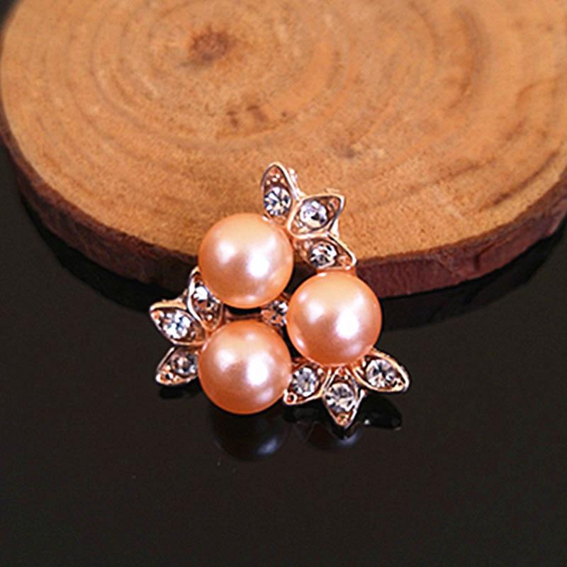 2015New 100Pcs 20mm Pearl Flower and Gold Leafs Rhinestone Flatback Embellishment Button for DIY Hair Accessories HZ256