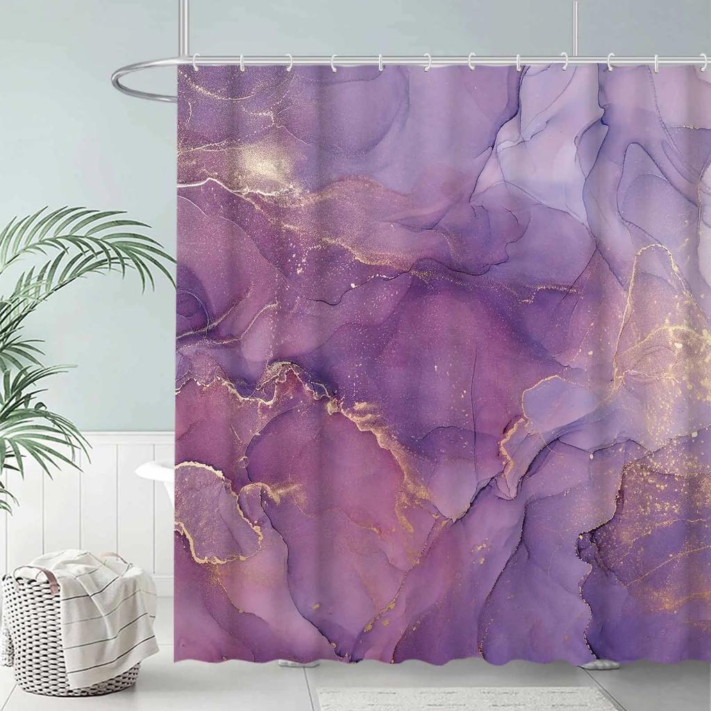 Grey Gold Marble Ink Texture Shower Curtain Set Abstract Modern Shower Curtain for Bathroom Decor Waterproof Washable Fabric