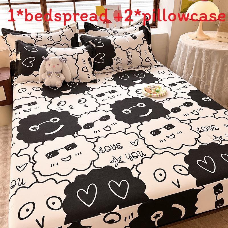 Flower Bear Rabbit Pattern Water Wash Cotton Bedspread Mattress Protective Cover