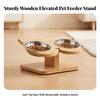 Wooden Pet Feeding Stand with Stainless Steel Bowls Compact for Cats, Young Dogs