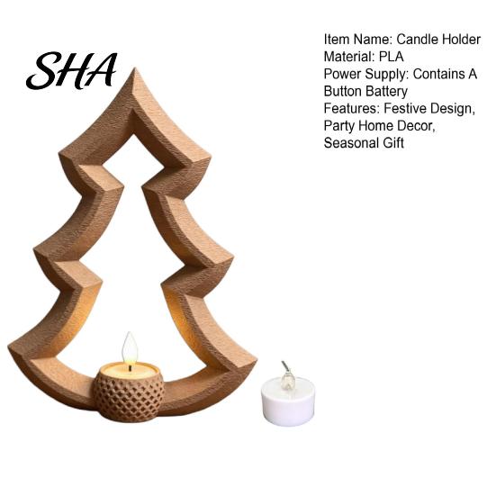 Unique Holiday Gift for Friends Christmas Tree Tea Light Candle Holder, 3D Printed Hollow Wood Elegant Shadow Tabletop Ornament Party Home Decor,