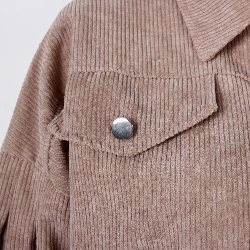 Women's Vintage Casual Solid Color Autumn Winter Loose Long Sleeve Lapel Jackets & Lantern Corduroy Short Jacket Coats Fashion