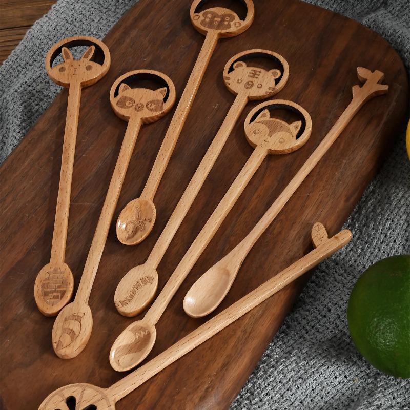 Creative Cartoon Animal Stirring Spoon, Lemon Leaf, Internet-famous Wooden Spoon, Nordic-style Ins Souvenir, Japanese and Korean Coffee Spoon