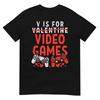 V Is For Video Games Funny Valentines Gamer Boy Unisex Kids Tshirt