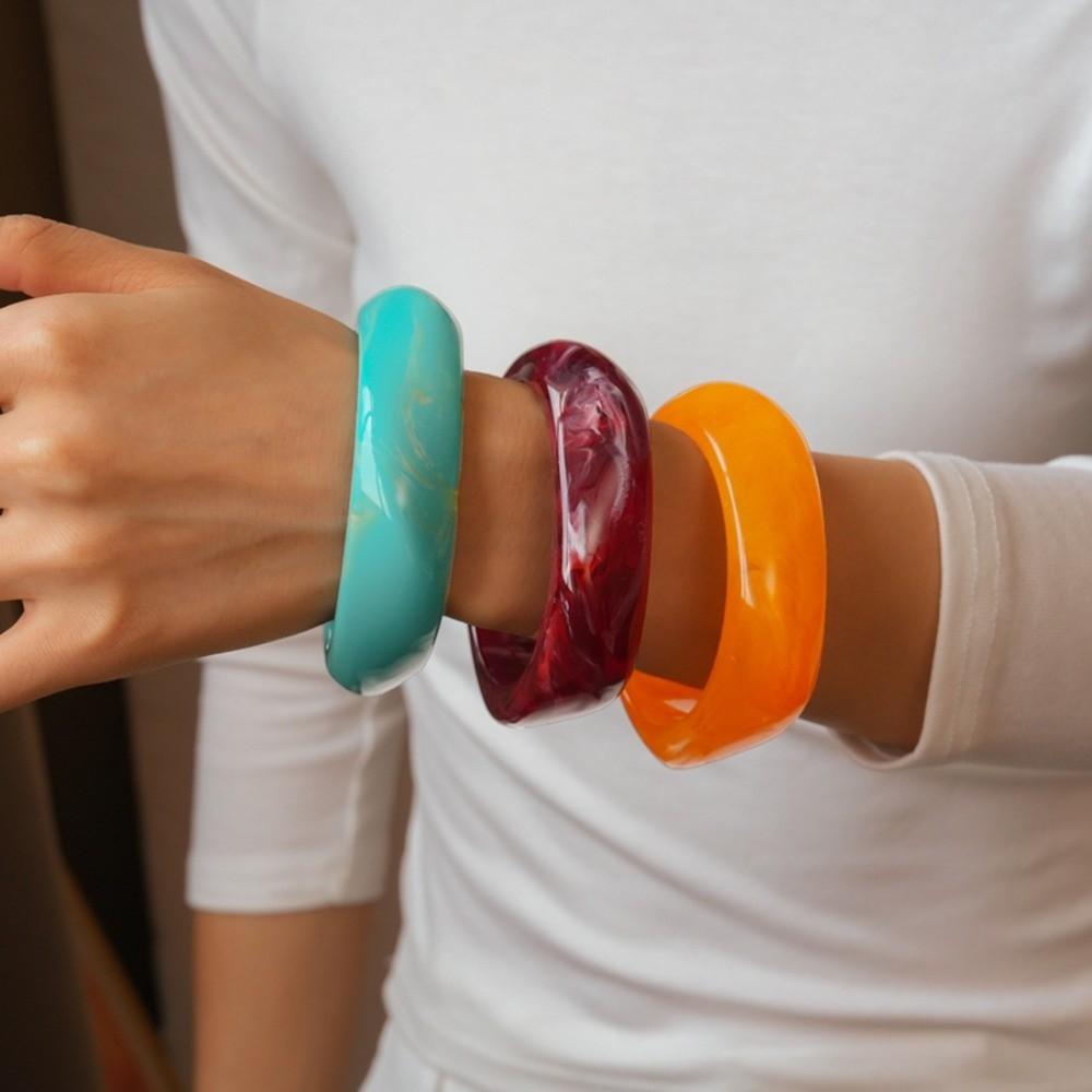 Rozmazaný Akrylový Náramek Pryskyřice Retro Prsten na Ruku Temperament Nepravidelný Široký Náramek Dívky