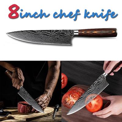 Coltello da mannaia Coltello da cucina da 8 pollici 7CR17 Levigatura in acciaio inossidabile con motivo laser Roba da cucina