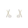 Cross Design Earrings with Cubic Zirconia Accents and Imitation Pearl Studs for Women Fashion Jewelry Accessories
