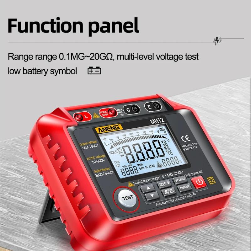 New Portable ANENG MH12 Digital Megohmmeter Meters  Insulation Earth Resistance Meters Tester Cable High Voltage Voltmeter Meter for Electrical Repair