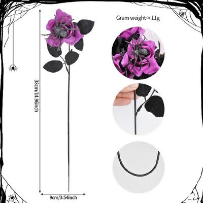 Gothics Black Spiders Artificial Rose Floral Stem For Themed Event Bendable Stalk Silk Flower For Eerie Decoration