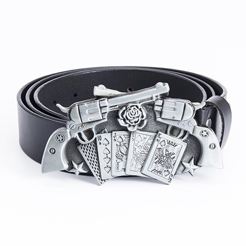 Western Cowboy Double Gun Zinc Buckle Cowhide Belt for Men - Casual Adult Style