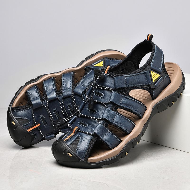 New Cow Leather Mens Sandals Summer Breathable Walking Sneakers for Men Sport Outdoor Antiskid Shoes Casual Shoes Plus Size 48