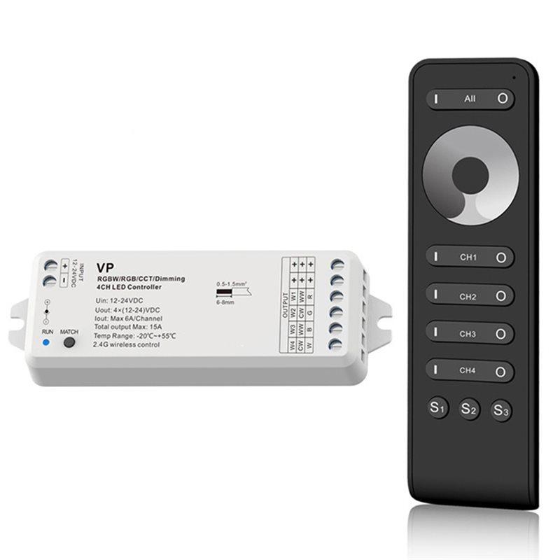 SHGO-Standalone Dimmer Kit 4CH For RGBW/RGB/CCT LED Strips Featuring 2.4G Remote Control