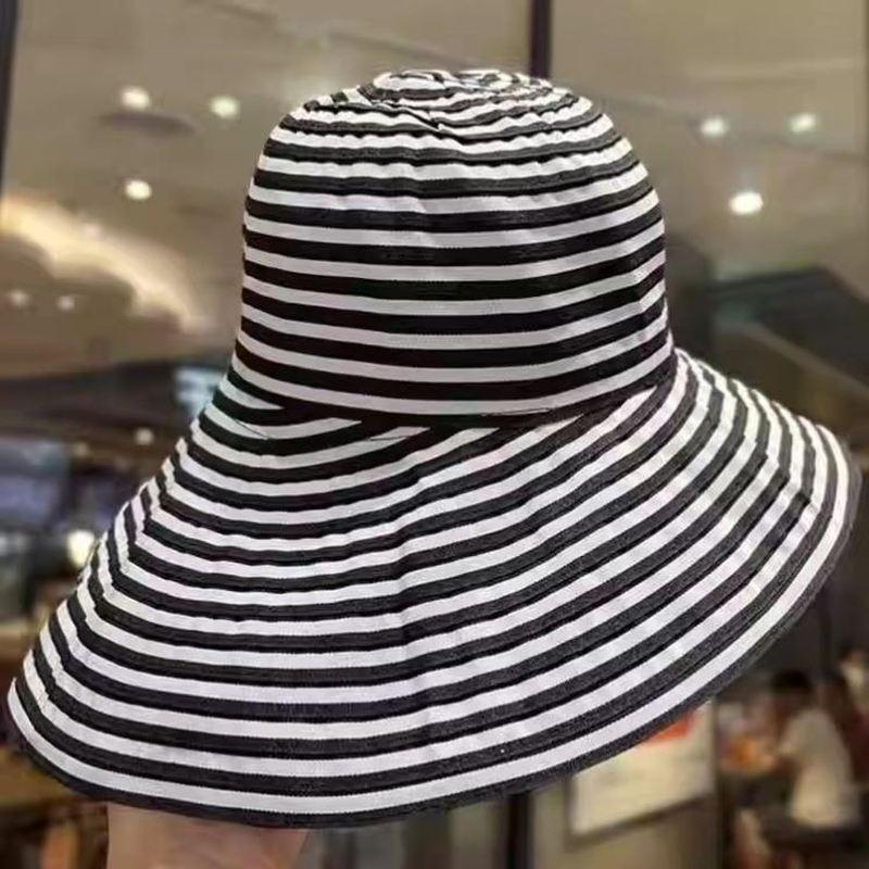 Women Foldable Striped Sun Bucket Hat Fashion Summer Sunshade Cap Breathable