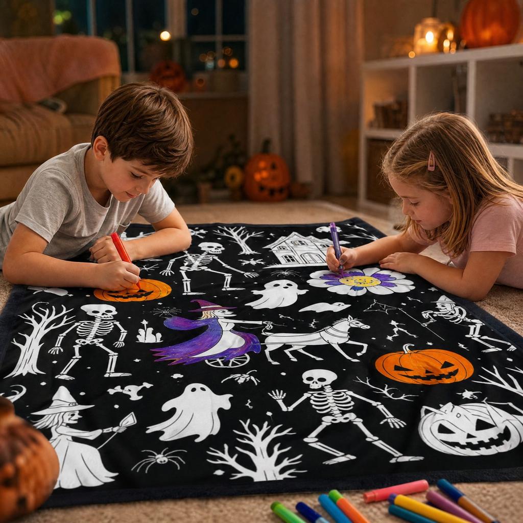 Kids Halloween Coloring Doodle with Markers, Large 70 Cm Drawing for Toddlers, Family Activity Pad