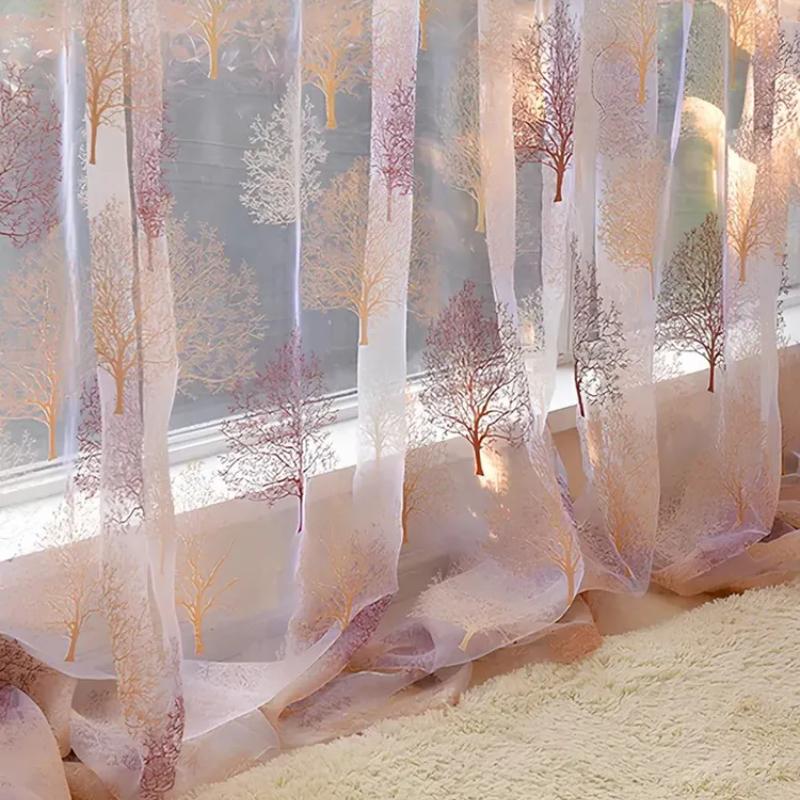 Hot Modern Printed Tulle Curtains for Living Room Kitchen Luxury Leaf Sheer Curtain for Bedroom Voile Curtain for Window Blind Drape