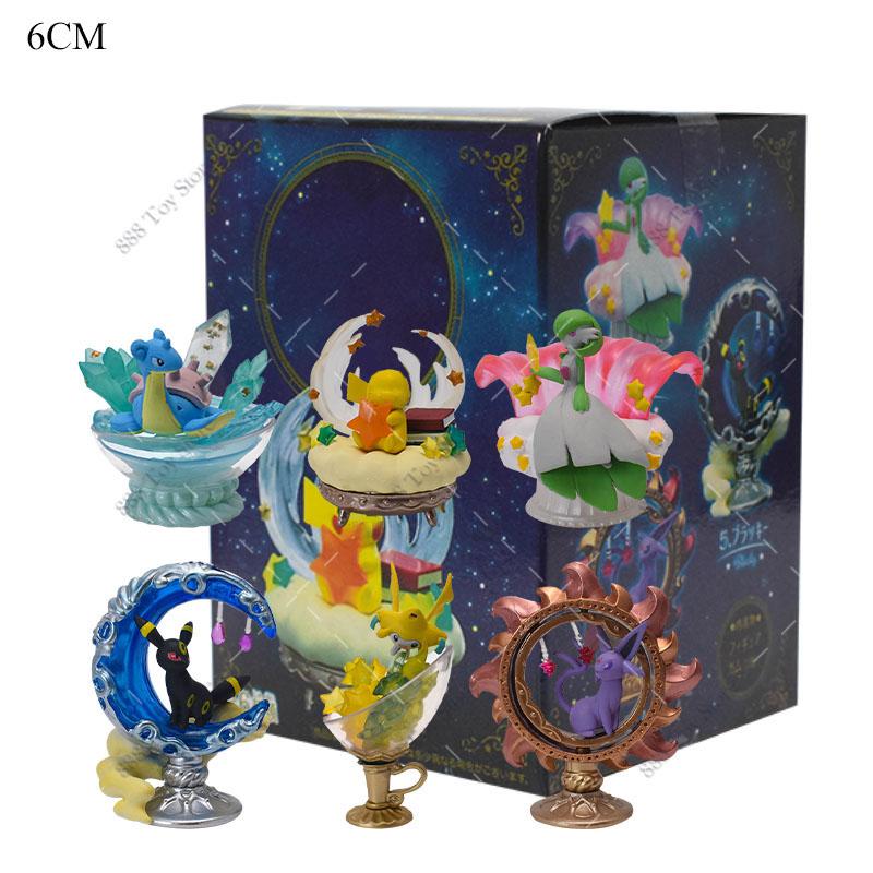 6Pcslots  Anime Figure Set Elf Ball Eevee Teacup Garden Succulent Plants Action Model Perfume Bottle Doll Toy Kids Gifts