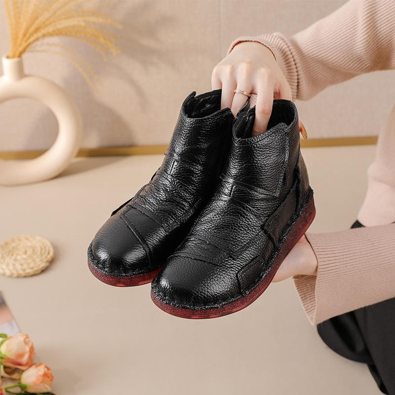 

Кожаные короткие ботинки в тон, теплые и удобные хлопковые туфли, зимние ботинки из первого слоя коровьей кожи на плоской подошве из говяжьей кожи, повседневные женские ботинки 35