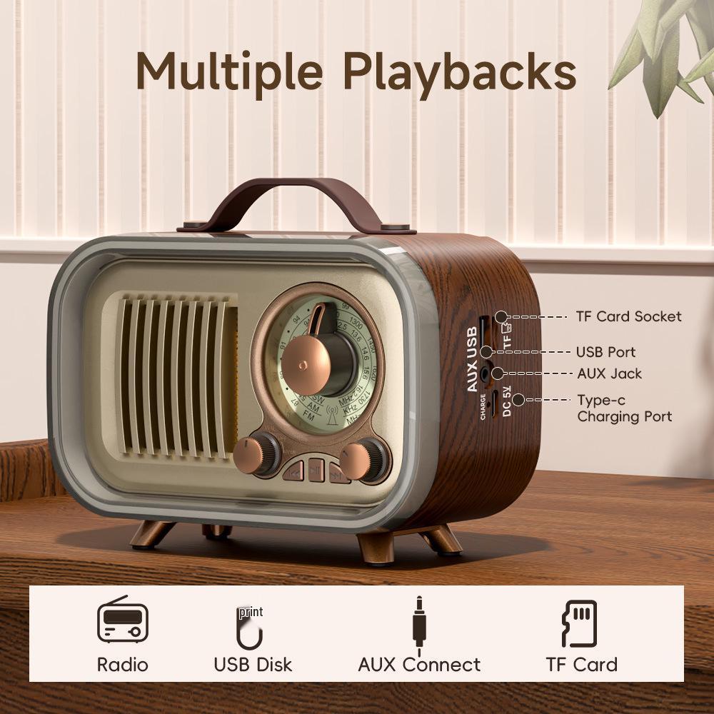 Retro Multifunctional Bluetooth Speaker with Radio, Portable Wireless Outdoor and Home Audio, Multi-band, Card Compatible.