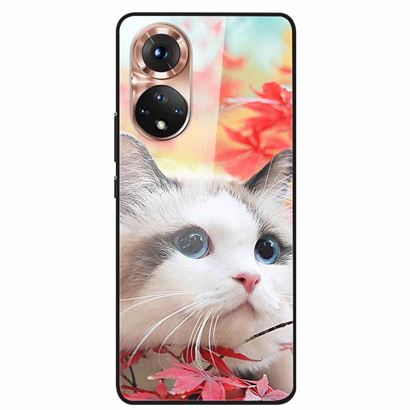For Honor 50 Case Cartoon Tempered Glass Back Cover Hard Case For Huawei Honor 50 Pro Phone Cases NTH-AN00 NTH-NX9 Fundas Coque