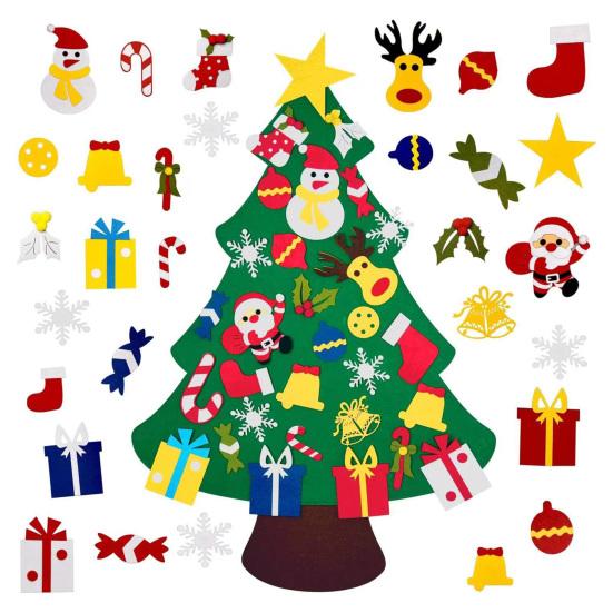 Plstěný vánoční stromek pro batolata DIY vánoční stromek s ozdobami Vnitřní vánoční dveřní nástěnné závěsné dekorace Vánoční aktivity Dárky pro děti