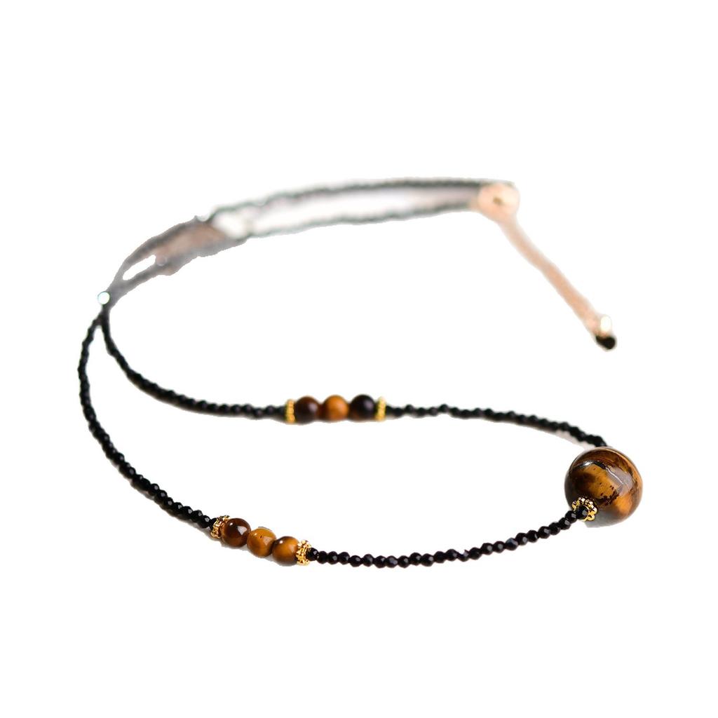 Natural Tiger'S Eye Stone Necklace Wind Same New Chinese Fashion Versatile Necklace Maillard Lightning Tiger'S Eye