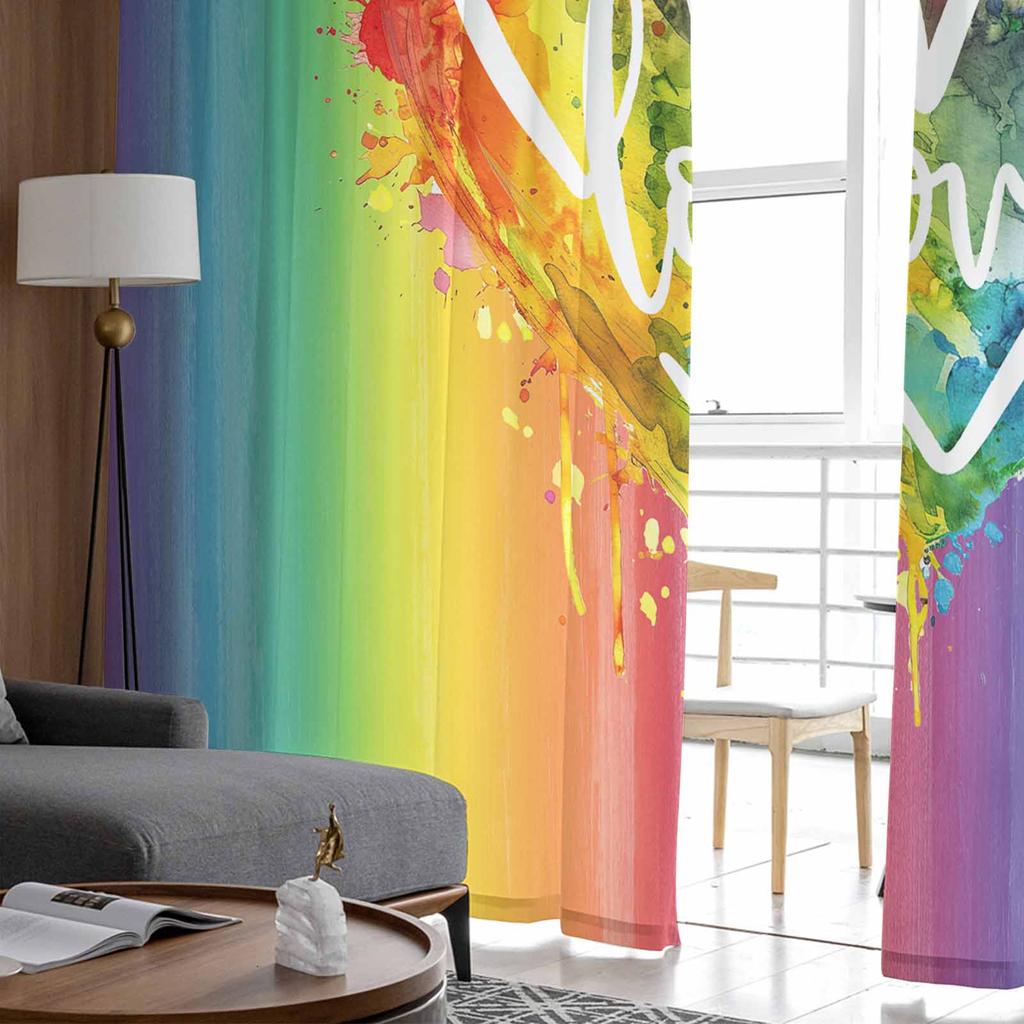 Regenbogen Aquarell Farbverlauf Handgezeichnetes Liebesherz Fenster Tüll Vorhänge für Wohnzimmer Hotel Luxus Dekoration Transparente Vorhänge