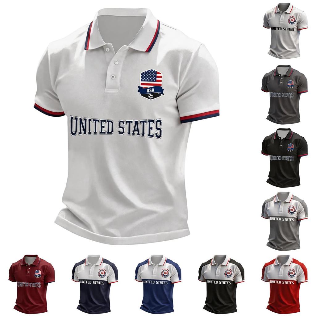 Men's Loose Fit Breathable Polo Shirt Short Sleeve Button Down Collar Casual Lightweight Tee for Outdoor Sports and Daily Wear