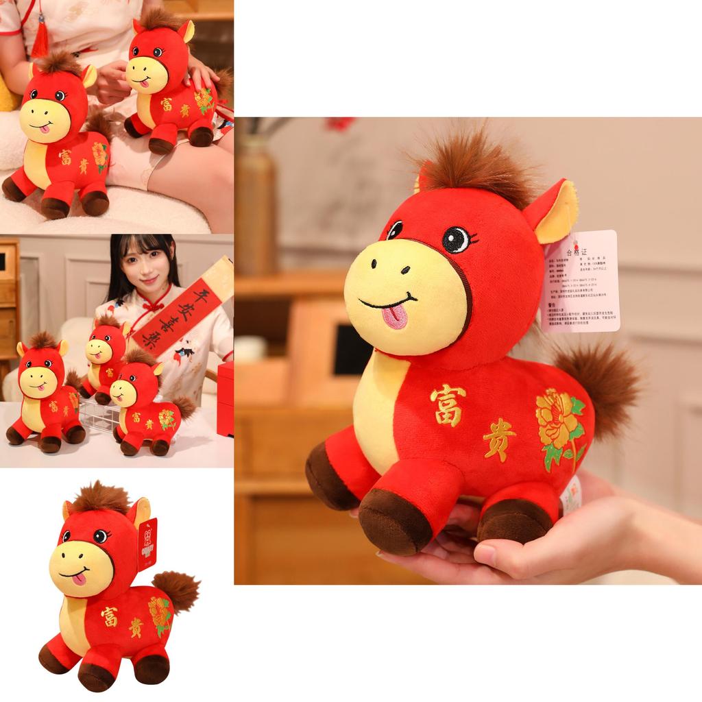 Horse Year Mascot Plush Toy With Flower Embroidery Design For Lunar New Year Gifts And Celebrations