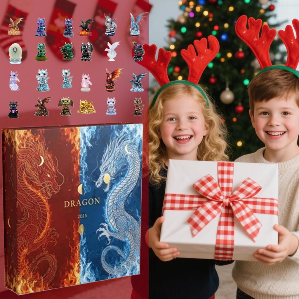 Weihnachts-Überraschungsbox Drachen-Ornament Premium Adventskalender 2025 Niedlich 2D Acryl 24 Tage Partygeschenke Anhänger Spielzeug Geschenk