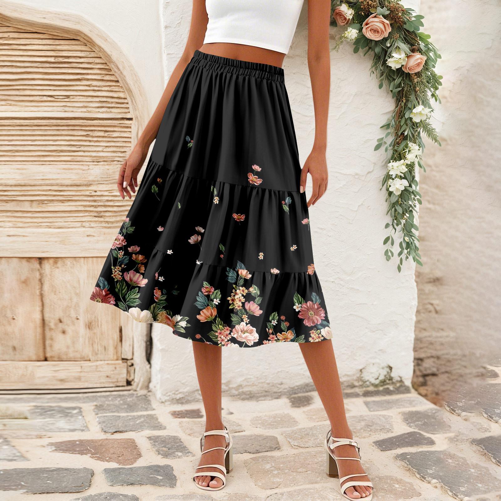 

Женская повседневная юбка А-силуэта с высокой талией, юбка в полоску с принтом в горошек и карманами XL чёрный