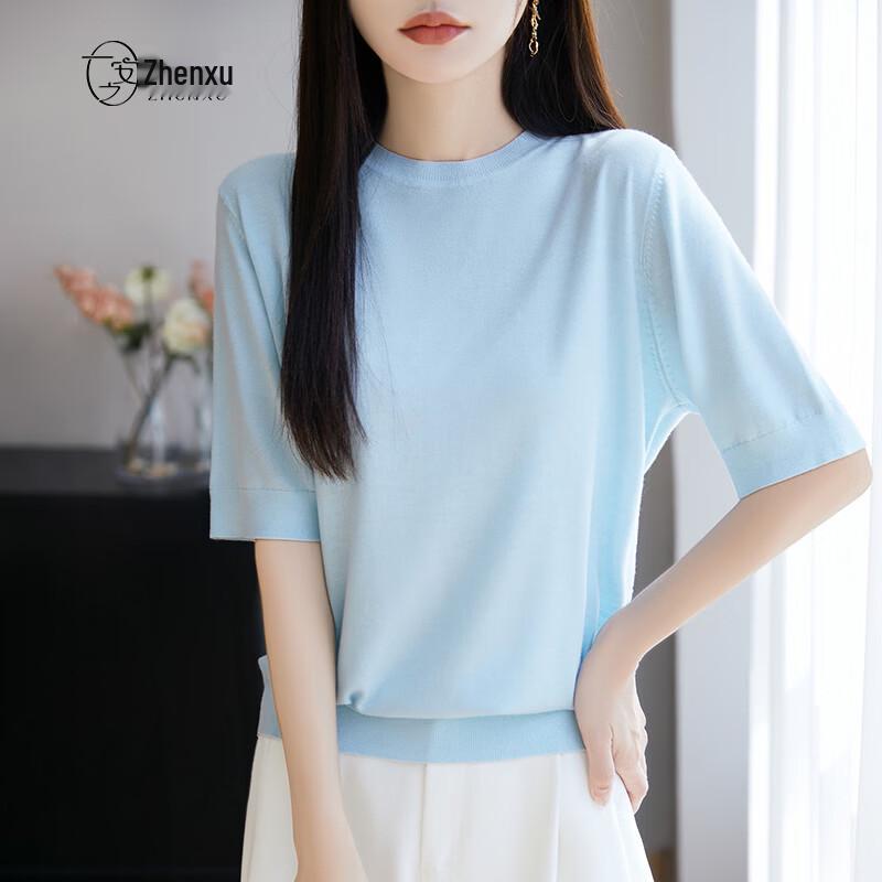Zhenxu Lyocell Silk Blend Round Neck T-Shirt for Women L