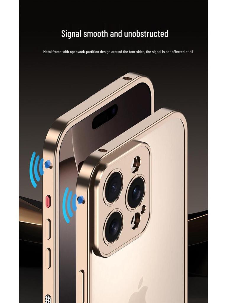 Ultra-Thin Lightweight Metal Frame iPhone 16/15 Pro Case with Seahorse Buckle Design and Heat Dissipation