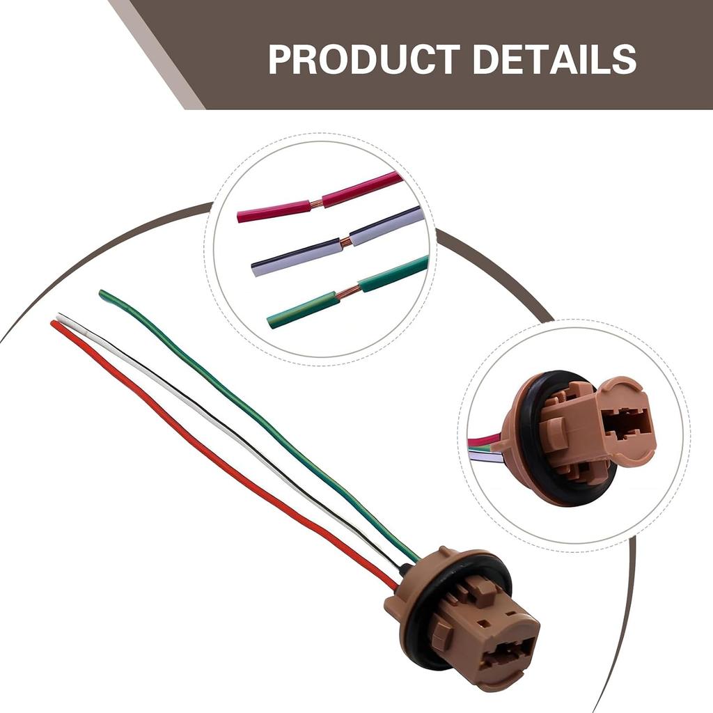 2PCS 7443 T20 Bulb Socket, Waterproof Insulation Brake Light Bulb Holder, ABS Shell Copper Wire Harness Female Connector, Universal for Most Cars
