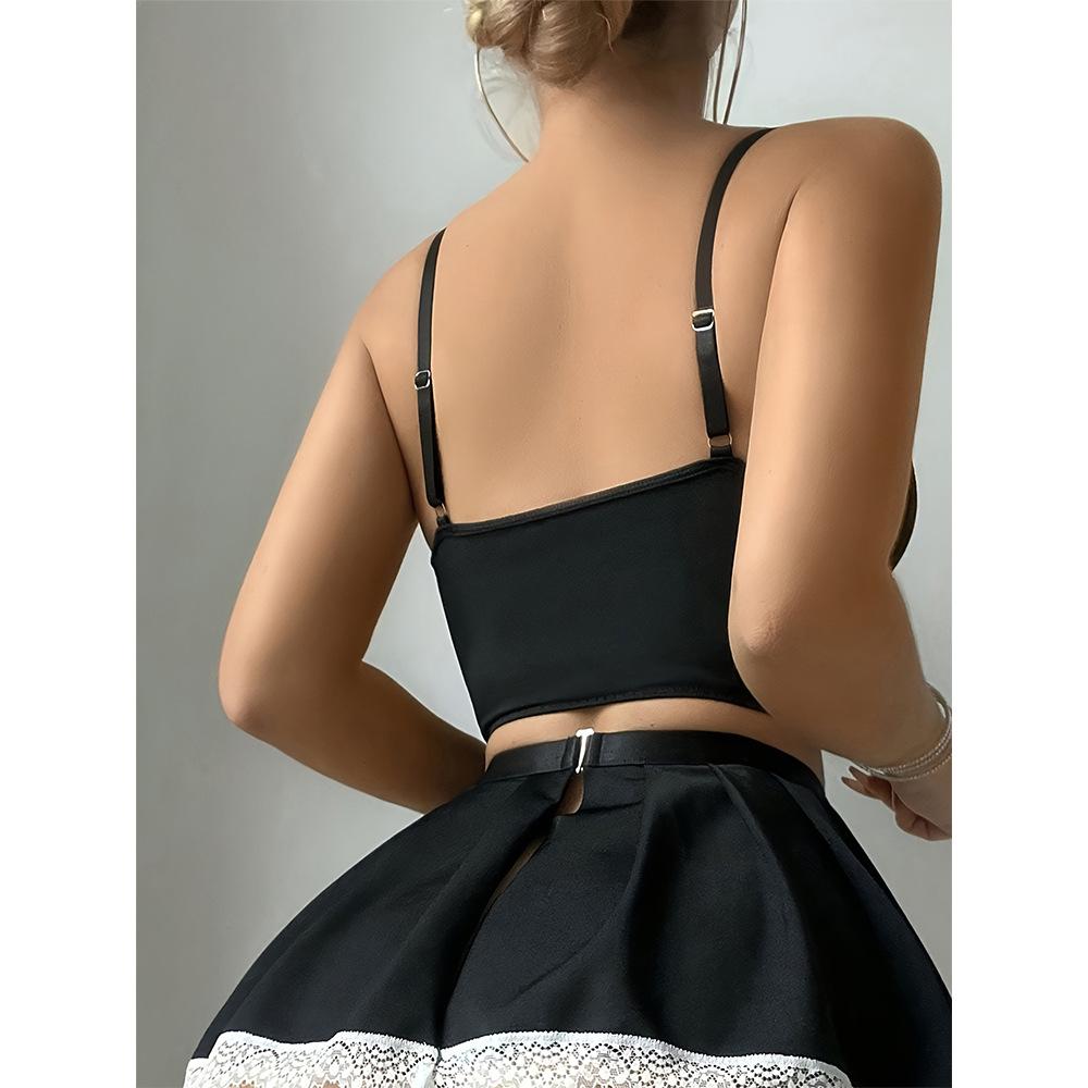 European & American Sexy Maid Lingerie Set: Passionate Uniform with Bra, Mini Skirt, and Thong