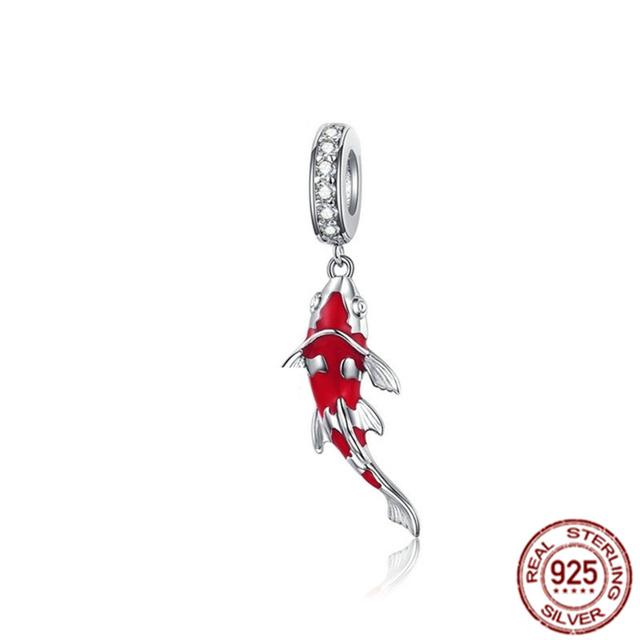 Red Motorcycle Rider & Good Fortune Carp Fish Dangle Charm Beads Fit Original Fasion 925 Sterling Silver Bracelet Women Jewelry