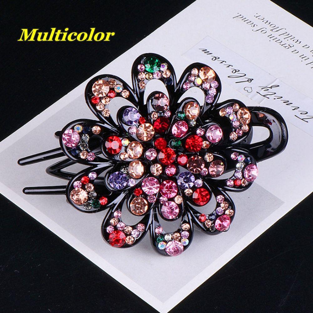 Flexible Headwear Accessories Crystal Flower Rhinestone Hair Clip Hairpins Dovetail Duckbill Pins