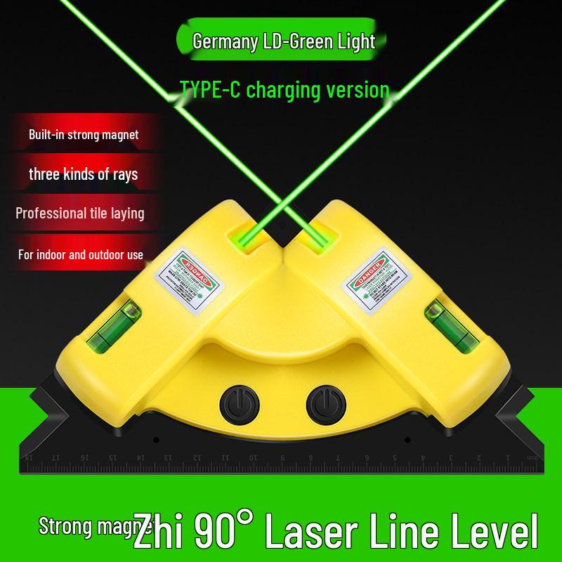 High-Brightness Green Laser Level: 90-Degree Right Angle, Infrared Positioning for Tile, Curtain, and Cloth Cutting - No Line Drawing Needed